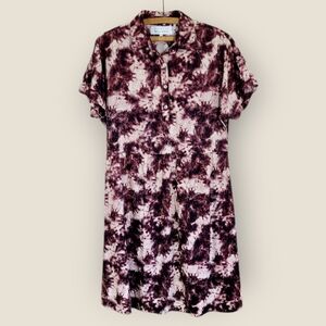 MARGAUX RIVIERA Burgundy Tie Dye Cotton Midi Shirt Dress Shirtdress Small